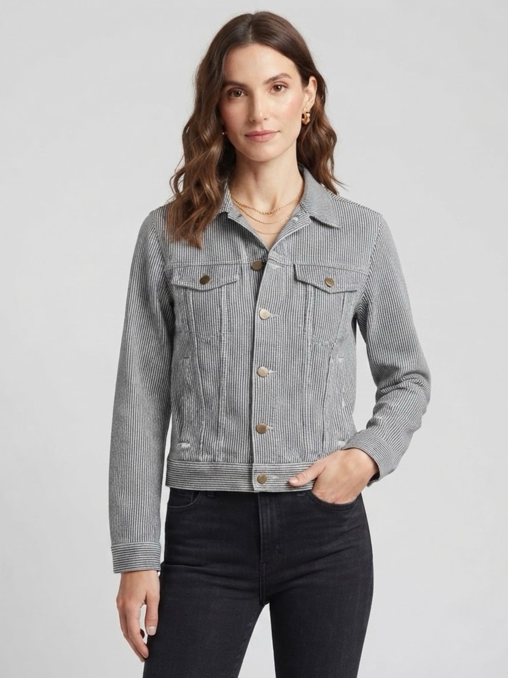 AMI Striped Denim Jacket Black and White